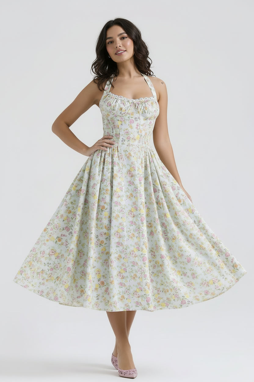 Floral Halter Neck Midi Dress