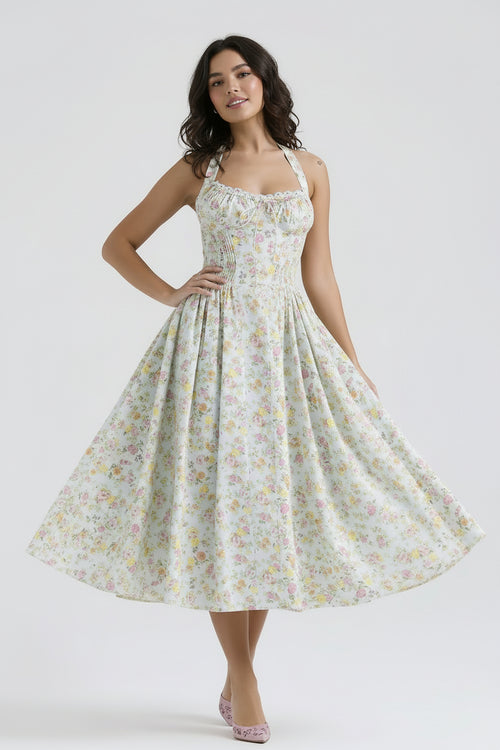 Floral Halter Neck Midi Dress
