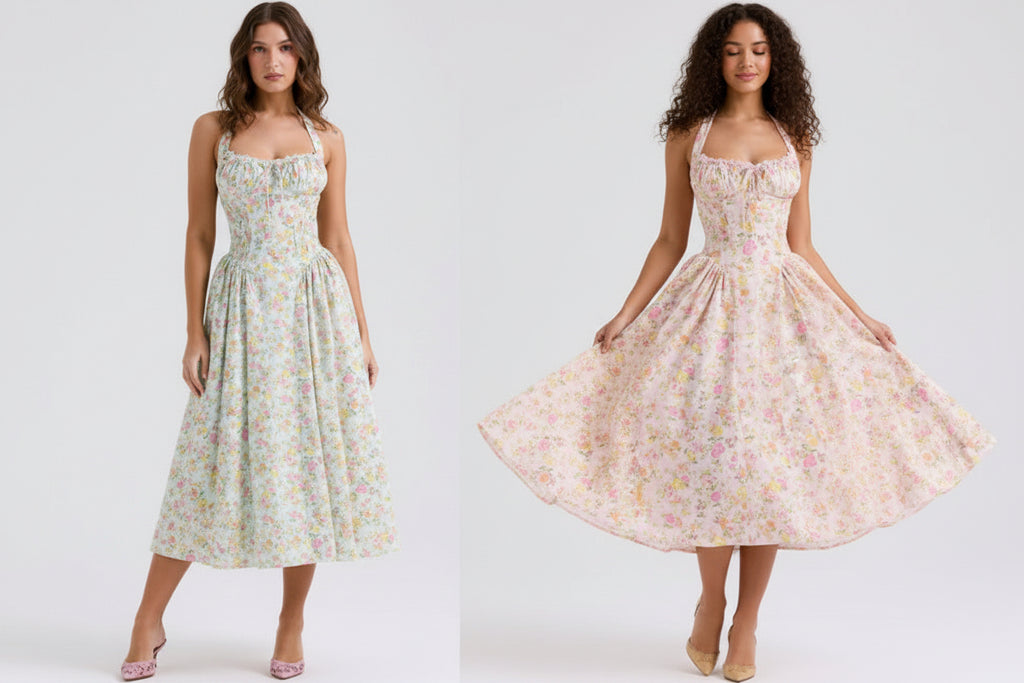 Floral Halter Neck Midi Dress